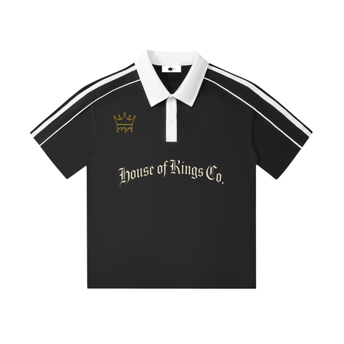 Contrast Collar Short-Sleeve Polo Shirt Black ODMPOD