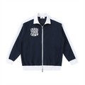 Contrast Trim Stand Collar Jacket Navy Blue with White ODMPOD