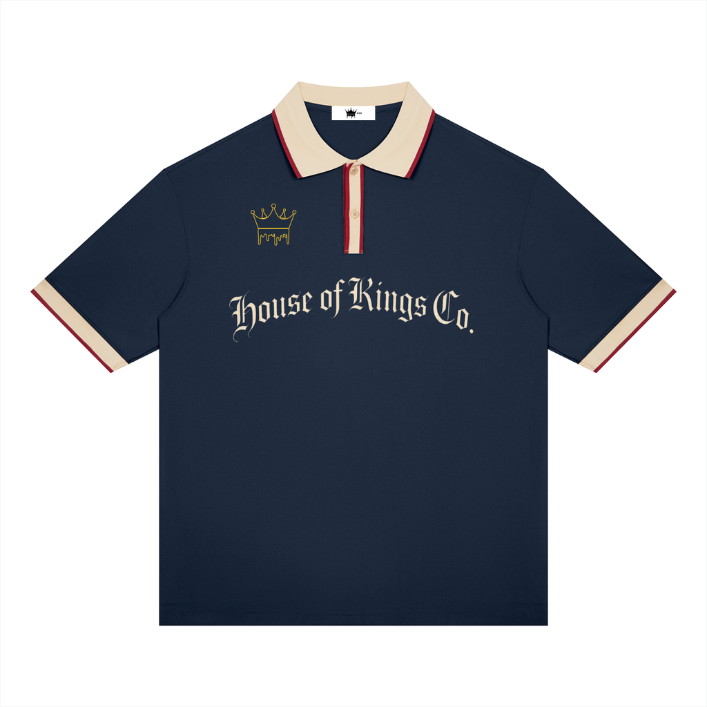 Unisex Color Block Polo Shirt Navy Blue with Apricot ODMPOD