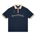 Unisex Color Block Polo Shirt Navy Blue with Apricot ODMPOD