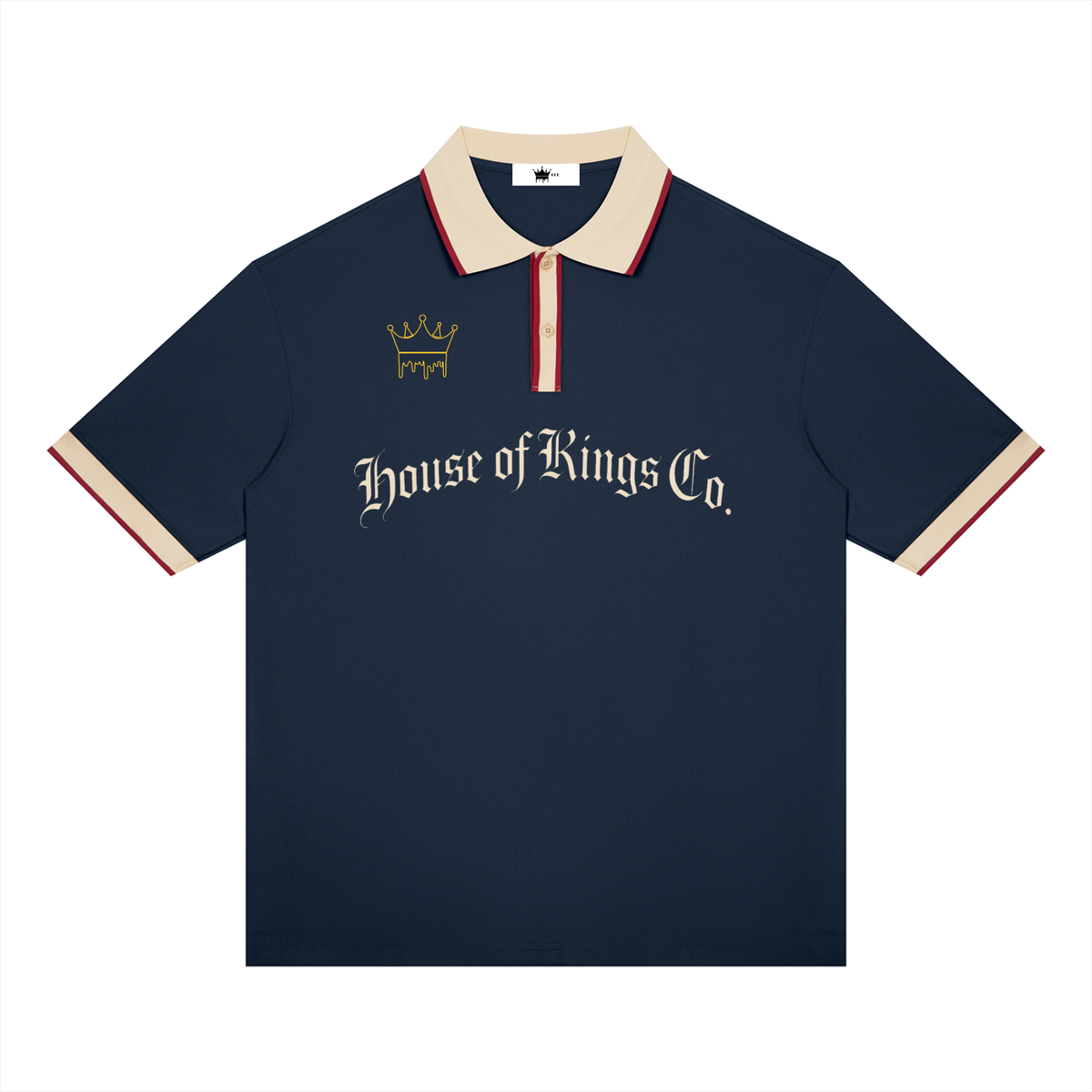 Unisex Color Block Polo Shirt Navy Blue with Apricot ODMPOD