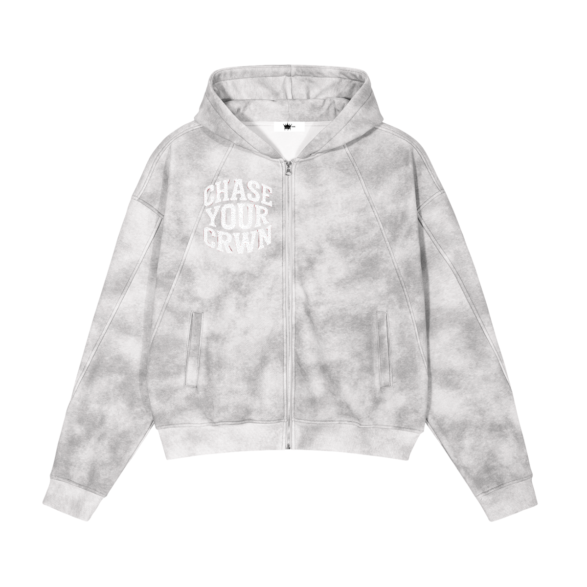 Dirty Washed Zip-Up Fleece Hoodie Flower gray ODMPOD