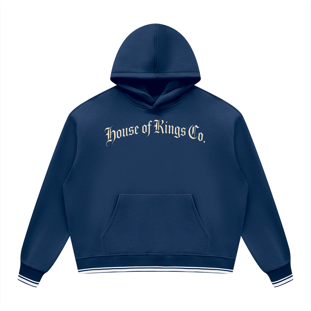 Unisex Oversized Color Block Fleece Hoodie Navy Blue with White ODMPOD