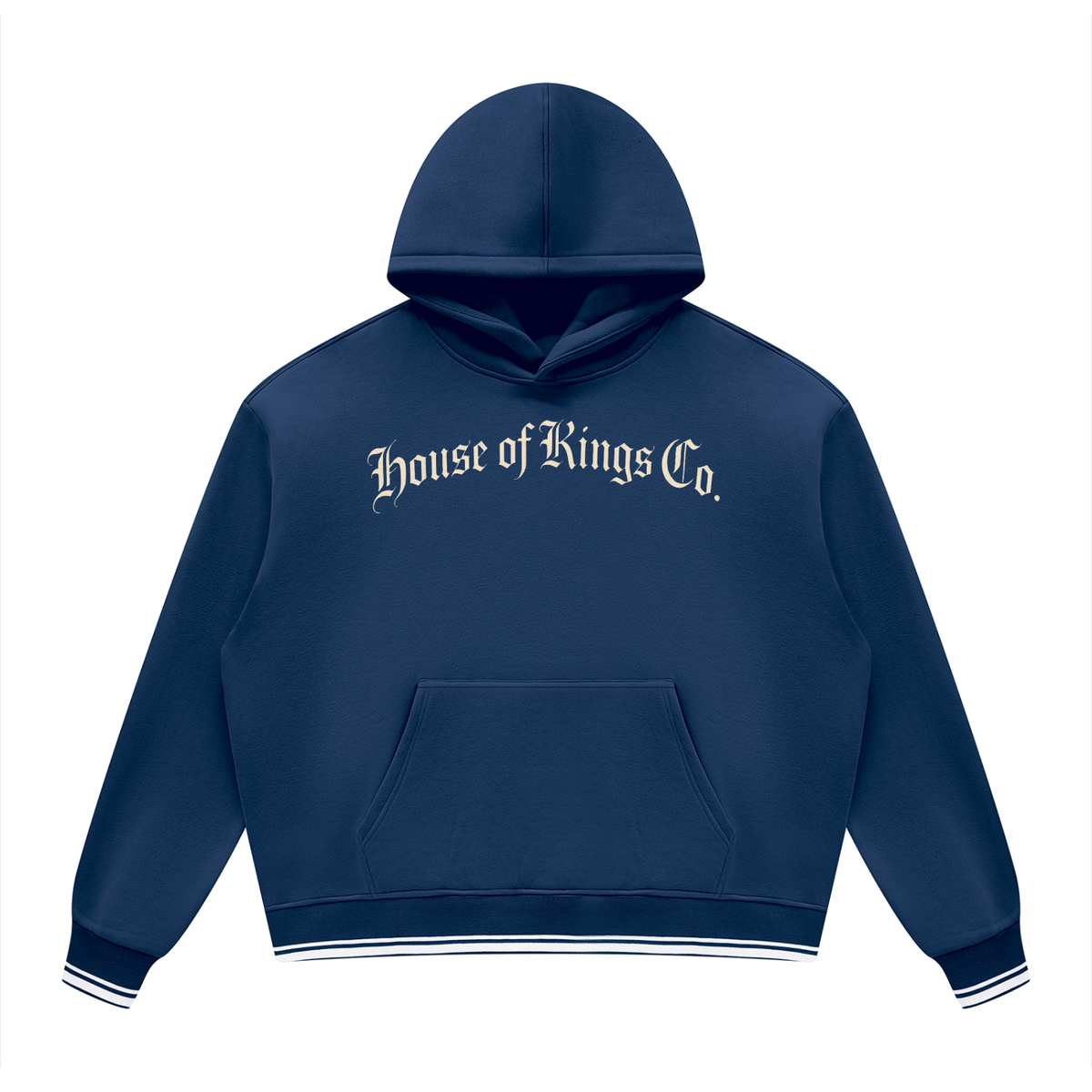 Unisex Oversized Color Block Fleece Hoodie Navy Blue with White ODMPOD