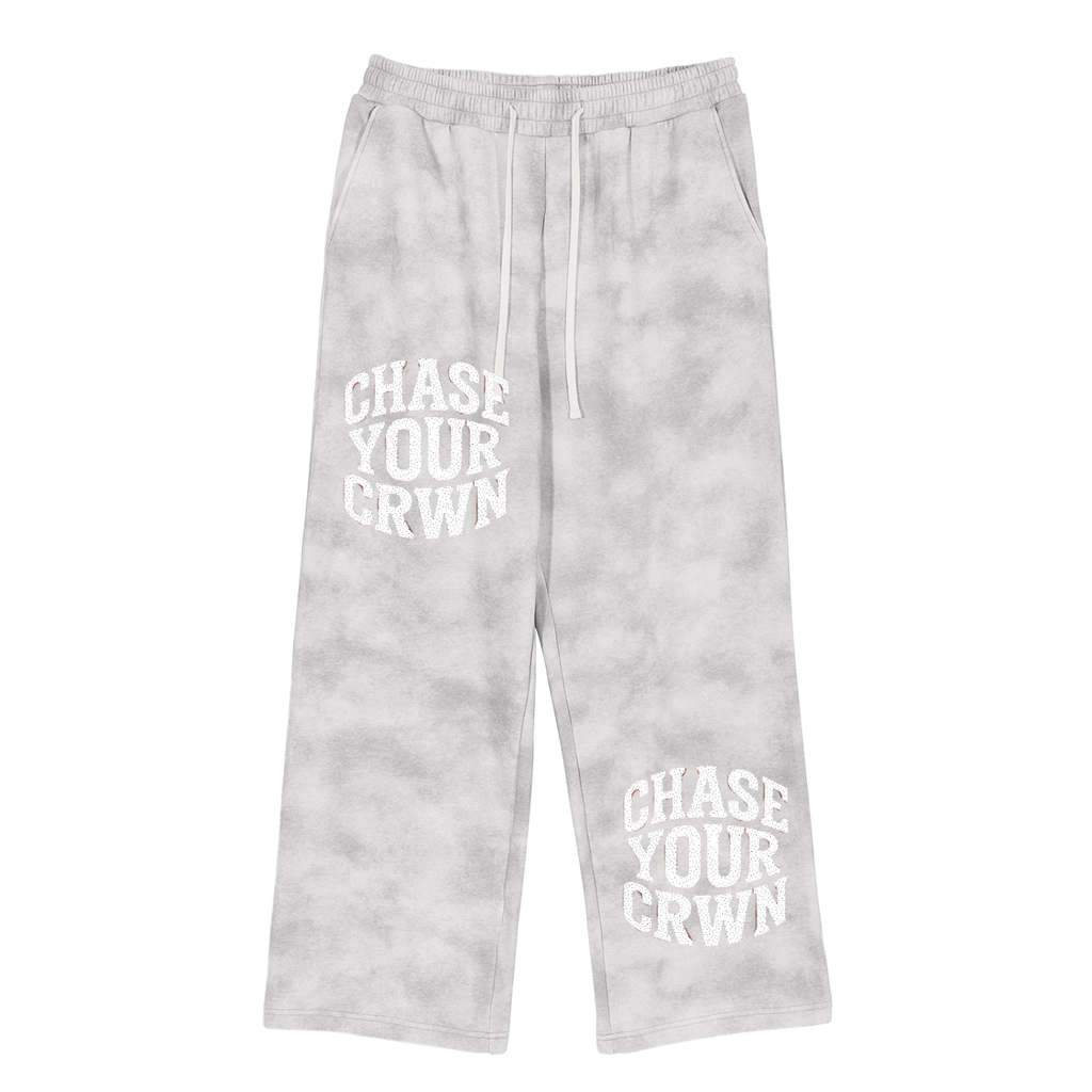 Dirty Washed Fleece Sweatpants Flower gray ODMPOD