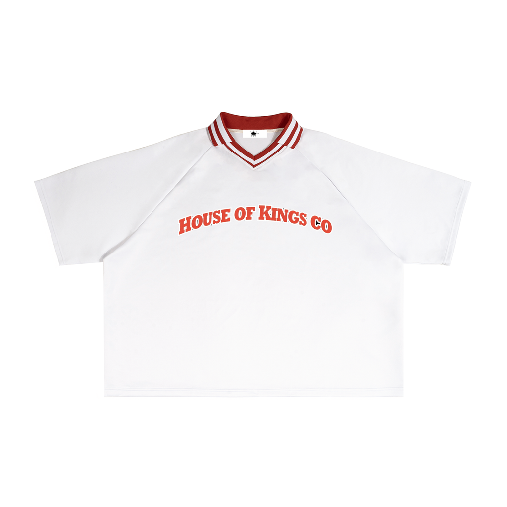 Contrast Lapel Collar Boxy T-Shirt White with Red ODMPOD