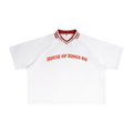Contrast Lapel Collar Boxy T-Shirt White with Red ODMPOD