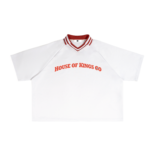 Contrast Lapel Collar Boxy T-Shirt White with Red ODMPOD