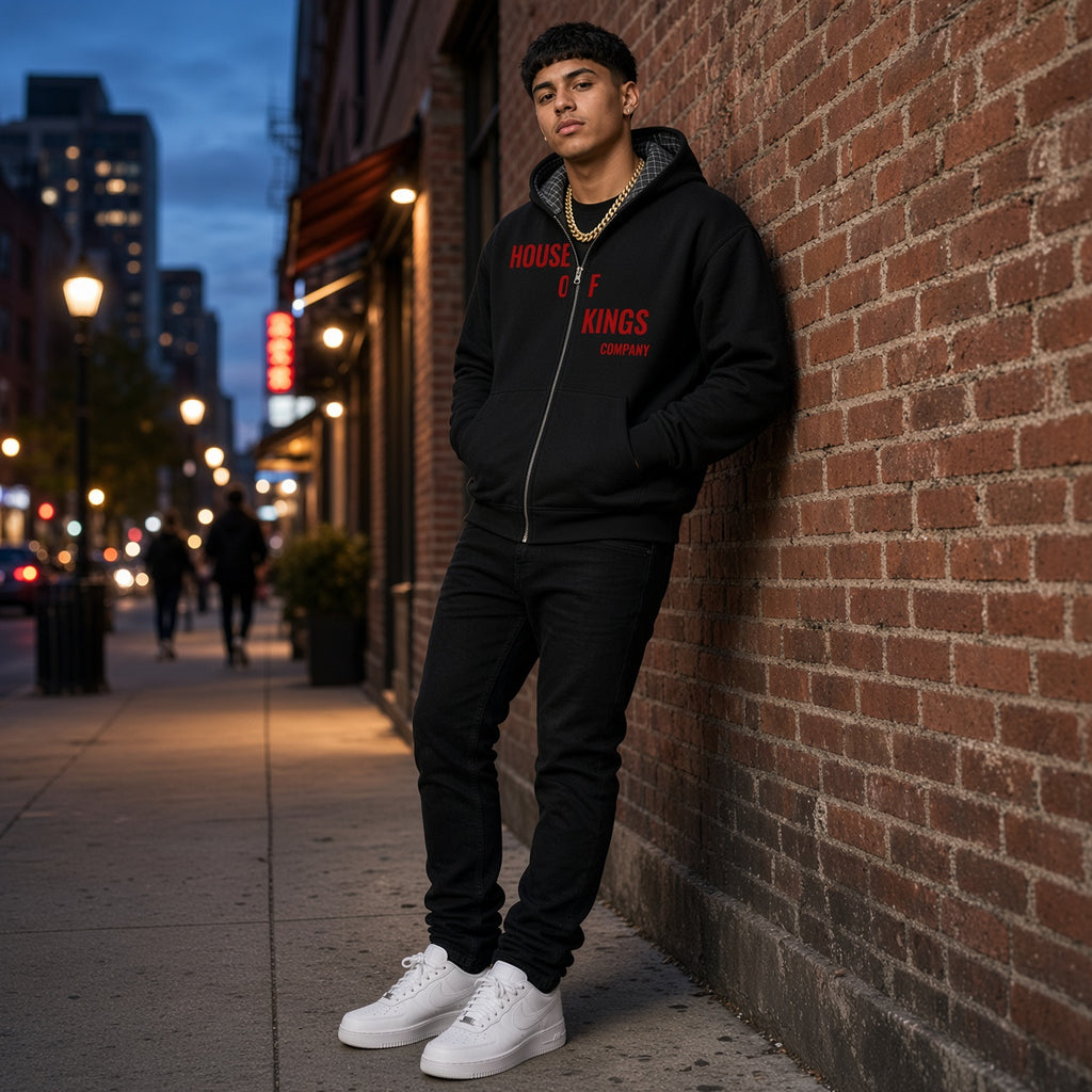 Contrast Plaid Boxy Zip Hoodie Zipper Hoodie House of Kings Co.